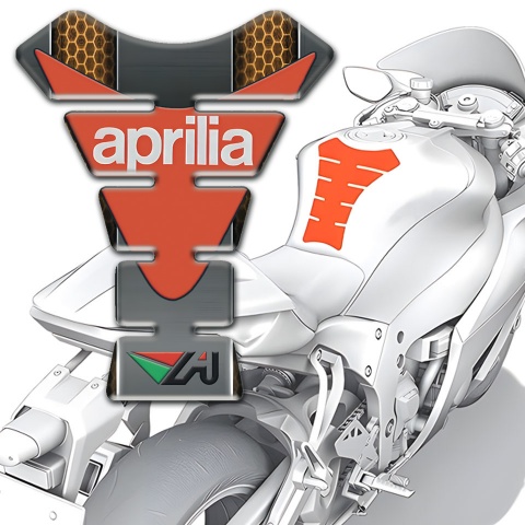 Aprilia Tank Guard Pads Gray with Copper Motive Base Orange Loog Print 