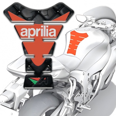 Aprilia Tank Guard Pads Black Leather Base Orange Logo 