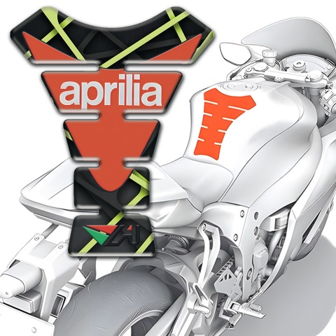Aprilia Tank Pad Motorbike Green Lines Decoration Orange Logo