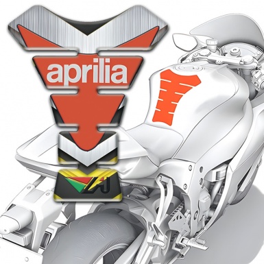 Aprilia Tank Pad Motorbike Silver Yelllow Model with Orange Plate Logo 