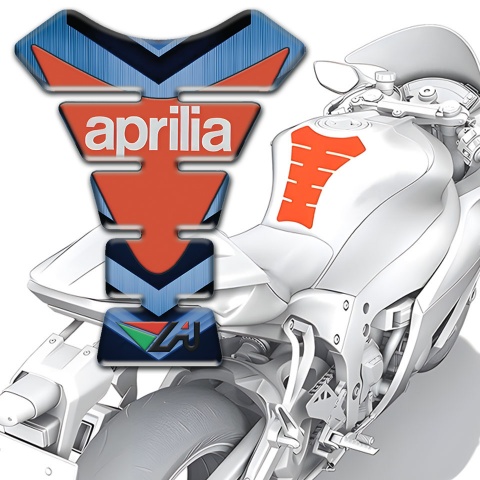 Aprilia Tank Guard Pads Blue Base Orange Logo Plate 