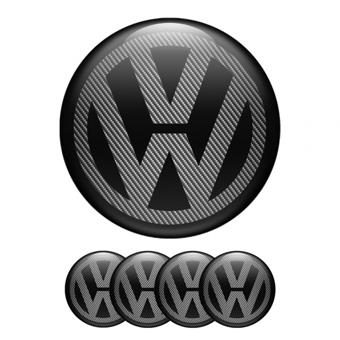 VW Volkswagen Wheel Center Cap Domed Stickers Black Carbon