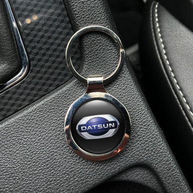 Datsun Keychain Metal Black Dark Blue Oval Logo Design