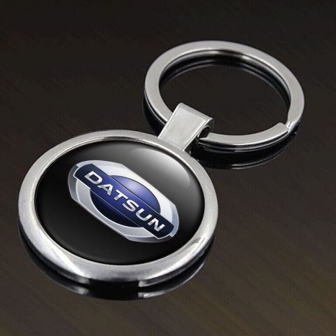 Datsun Keychain Metal Black Dark Blue Oval Logo Design