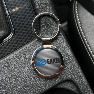 Enkei Metal Key Ring Dark Carbon Black Blue Logo Edition