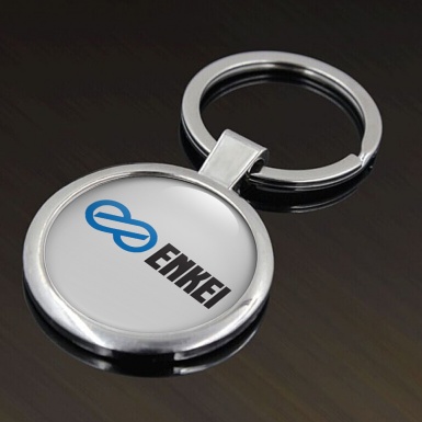 Enkei Key Fob Metal Light Grey Black Blue Logo Design