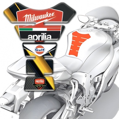 Aprilia Tank Pad Protector Yellow Diagonal Tape Design Milwaukee Logo 
