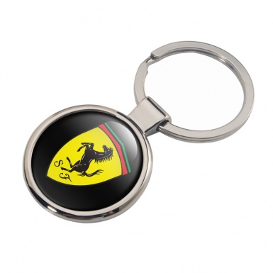 Ferrari Metal Key Ring Black Yellow Shield Design