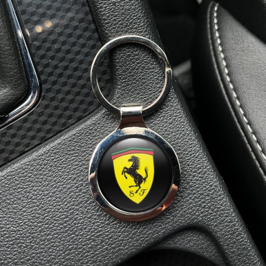 Ferrari Metal Key Ring Black Yellow Shield Design