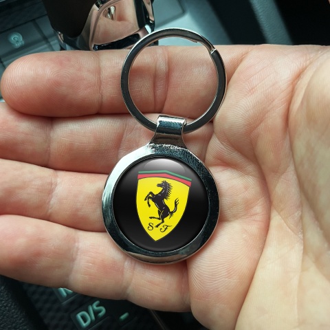 Ferrari Metal Key Ring Black Yellow Shield Design