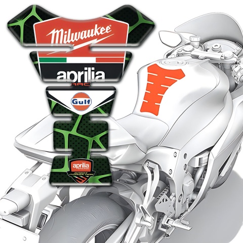 Aprilia Tank Guard Pads Black with Green Patterns Model Milwaukee Style 