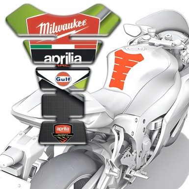 Aprilia Tank Pad Motorbike Green Motive Base Milwaukee Logo Style 
