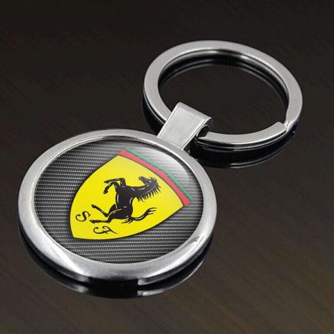 Ferrari Key Fob Metal Dark Carbon Yellow Shield Design
