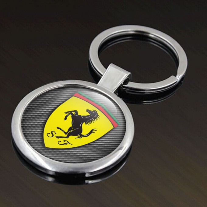 Ferrari Key Fob Metal Dark Carbon Yellow Shield Design | Keychains ...