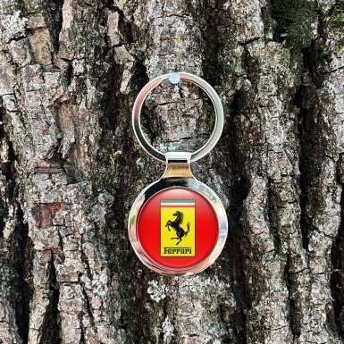 Ferrari Keychain Metal Red Yellow Rectangle Design