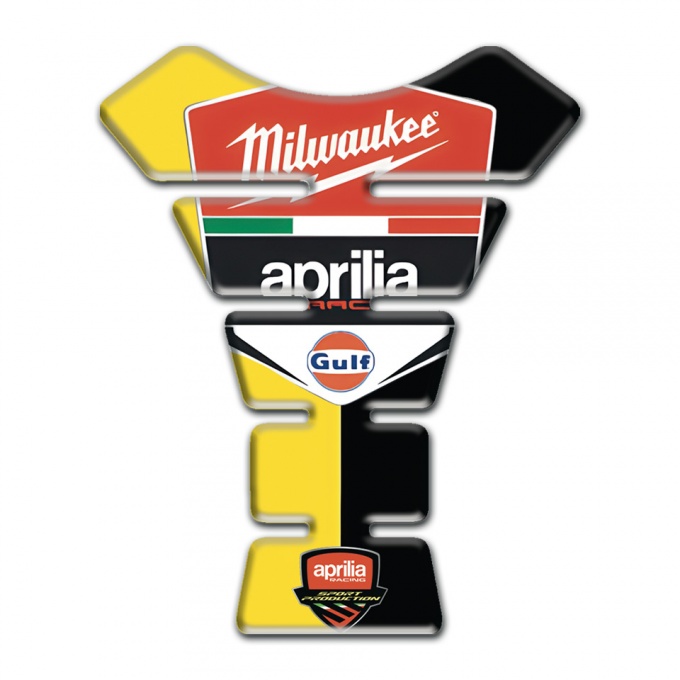 Aprilia Tank Protector Yellow Black Halves Base Milwaukee Logo Style 