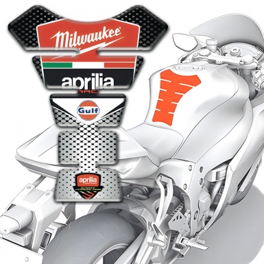 Aprilia Tank Guard Pads Silver Black base Milwaukee edition 