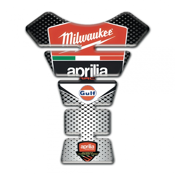 Aprilia Tank Guard Pads Silver Black base Milwaukee edition 