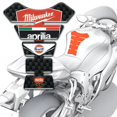 Aprilia Tank Guard Pads Black Fibres base Milwaukee Logo 