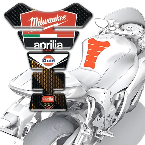 Aprilia Tank Pad Motorbike Black with Brown Tape base Milwaukee Logo 