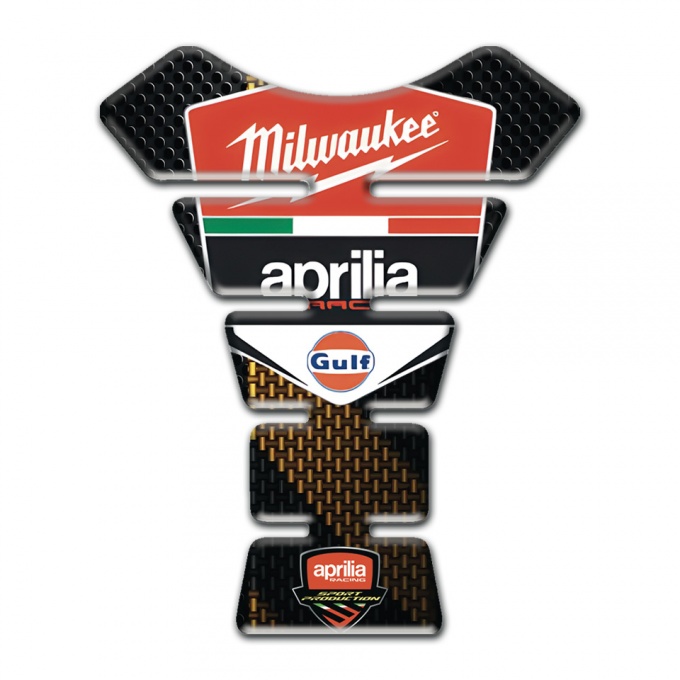 Aprilia Tank Pad Motorbike Black with Brown Tape base Milwaukee Logo 