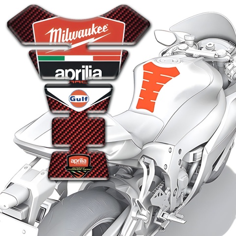 Aprilia Tank Guard Pads Red Carbon Base Milwaukee Logo 