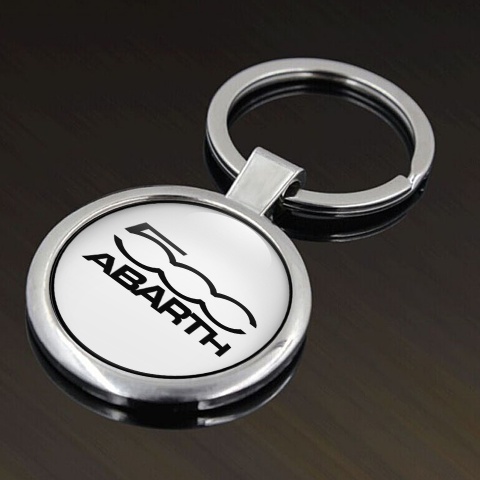Fiat Abarth 500 Keychain Metal White Pearl Black Logo