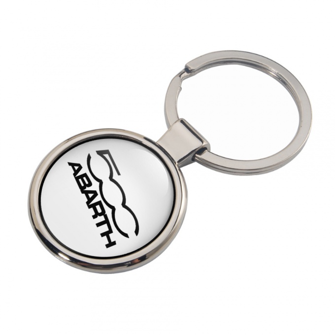 Fiat Abarth 500 Keychain Metal White Pearl Black Logo