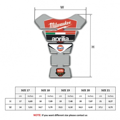 Aprilia Tank Guard Pads Gray Base Milwaukee Logo Style 