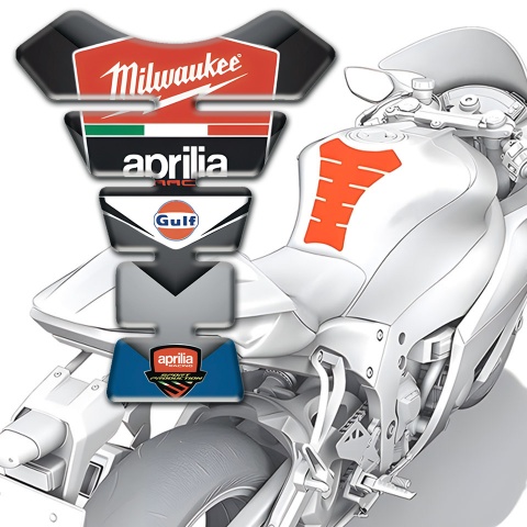 Aprilia Tank Pad Protector Gray Blue Details Base Milwaukee Logo 