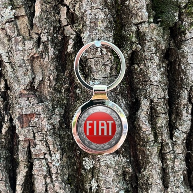 Fiat Metal Key Ring Silver Laurel Red Circle Logo