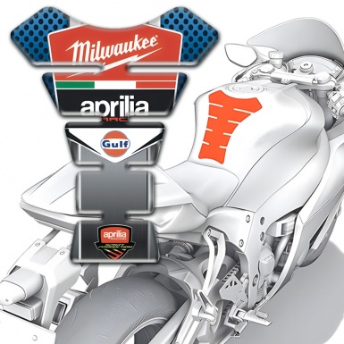 Aprilia Tank Guard Pads Blue Perforated Base Milwaukee Logo 