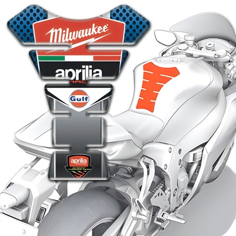 Aprilia Tank Guard Pads Blue Perforated Base Milwaukee Logo 