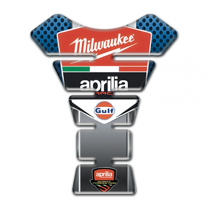 Aprilia Tank Guard Pads Blue Perforated Base Milwaukee Logo 
