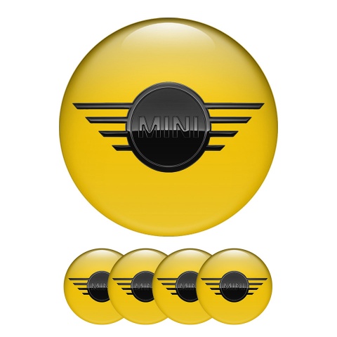 Mini Cooper Silicone Stickers Center Hub Yellow and Black Logo
