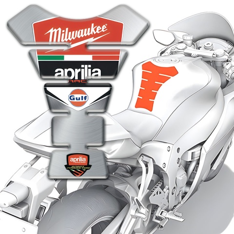 Aprilia Tank Pad Motorbike Silver Edition Milwaukee Logo 