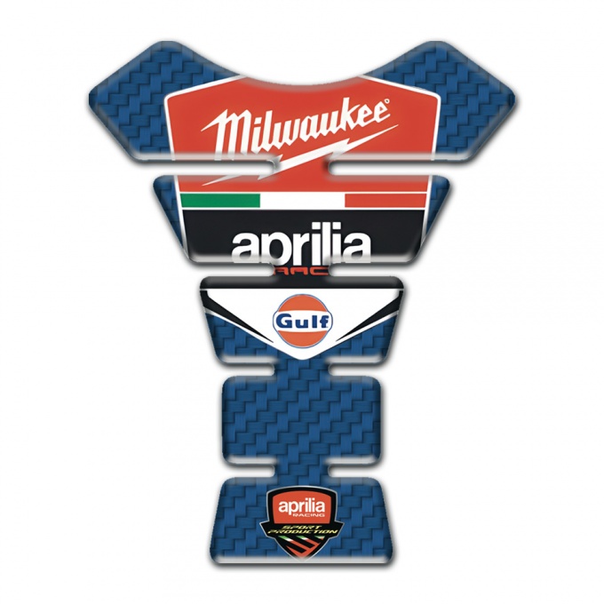 Aprilia Tank Protector Blue Carbon Base Milwaukee logo 
