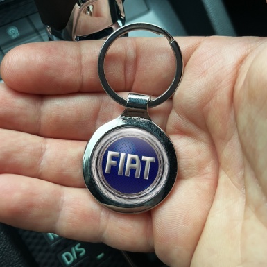 Fiat Key Holder Metal Silver Lining Blue Logo Design