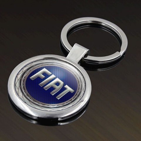 Fiat Key Holder Metal Silver Lining Blue Logo Design