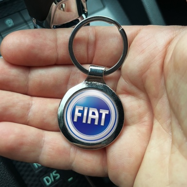 Fiat Keychain Metal Blue Silver Ring Logo Design