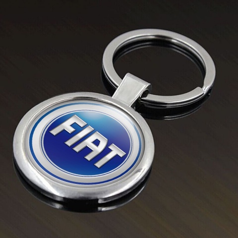 Fiat Keychain Metal Blue Silver Ring Logo Design