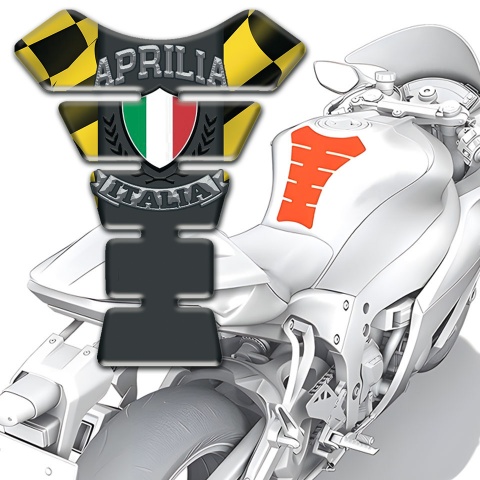 Aprilia Tank Guard Pads Black Yellow Squares base Italian Flag Logo
