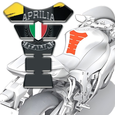 Aprilia Tank Pad Protector Black Yellow Print Italia Logo Design 