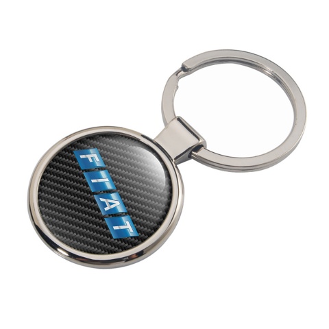 Fiat Metal Key Ring Dark Carbon Sky Blue Classic Logo Design