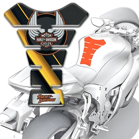 Harley Davidson Tank Guard Pads Diagonal Yellow Tapes Base Wings Logo 