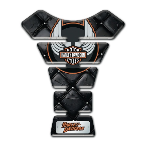 Harley Davidson Tank Pad Motorbike Black Leather Effect with Wings Logo 