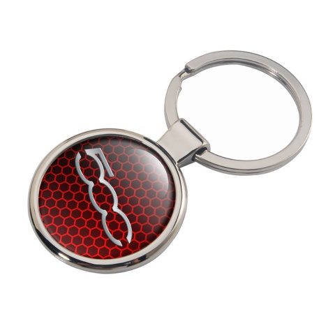 Fiat Abarth 500 Keychain Metal Dark Red Honeycomb Silver Logo