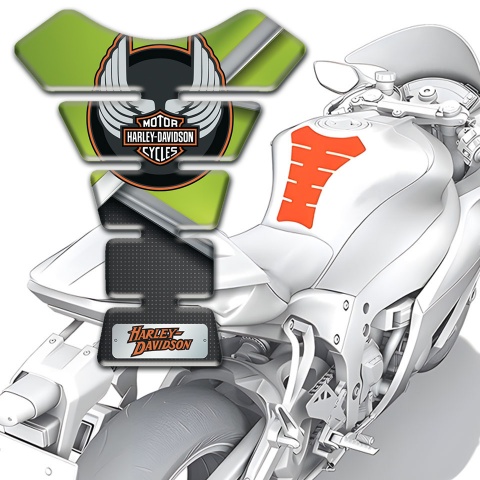 Harley Davidson Tank Protector Green Black Base Wings logo Style 