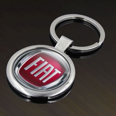 Fiat Metal Key Ring Silver Circle Red Tint Logo Design