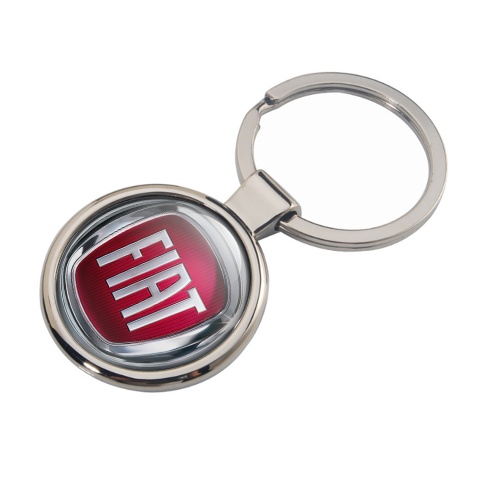 Fiat Metal Key Ring Silver Circle Red Tint Logo Design